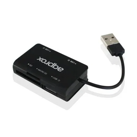 HUB APPROX APPHT8B NEGRO - 2 PUERTOS USB 2.0 + LECTOR MICROSD/SD - TAMAÑO COMPACTO - COMPATIBLE WINDOWS 7 / 8 / 10